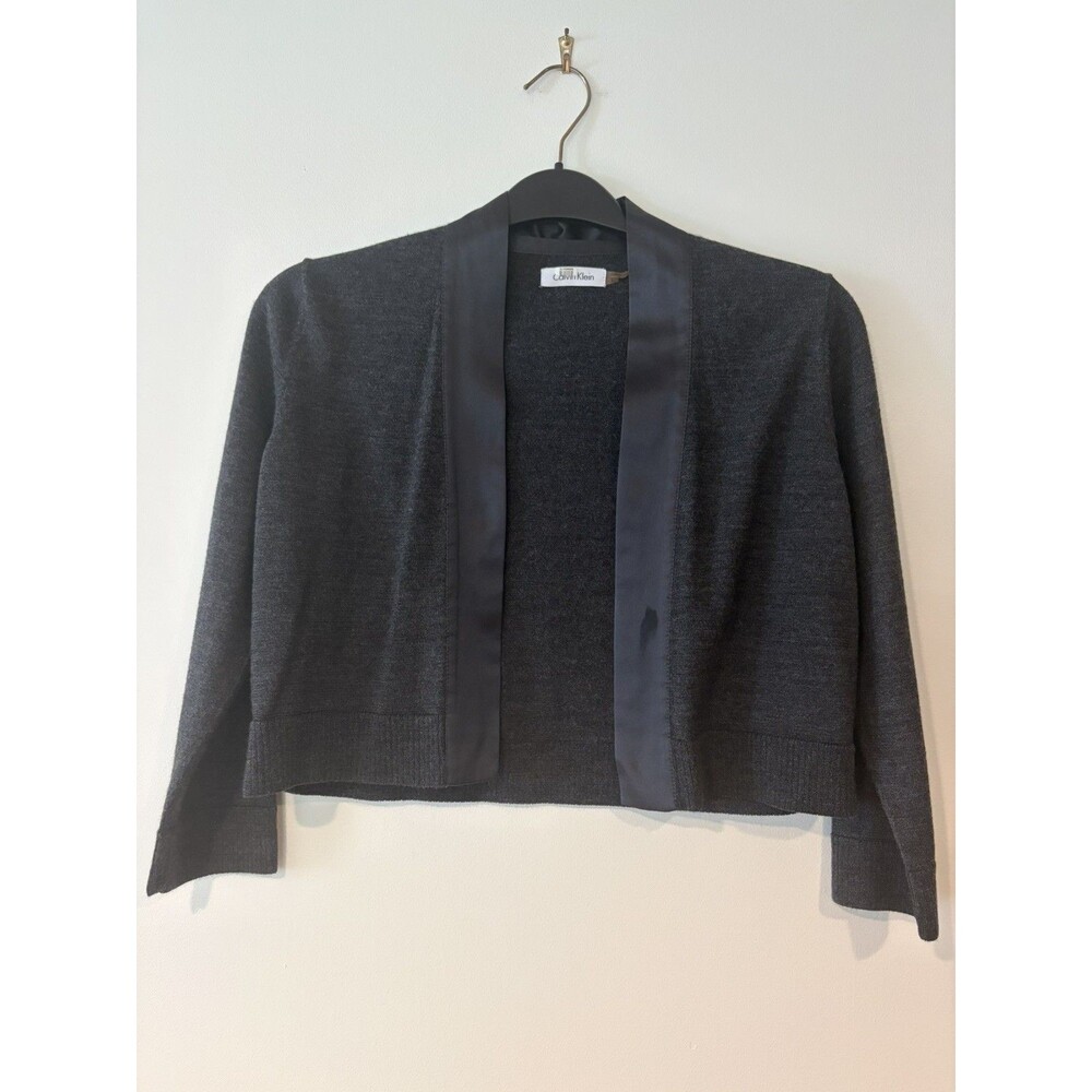 Calvin Klein Gray wool Cropped Open Front Cardigan Sweater Women size Large
